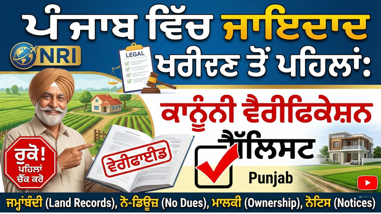 Read more about the article ਪੰਜਾਬ ਵਿੱਚ ਜਾਇਦਾਦ ਖਰੀਦਣ ਤੋਂ ਪਹਿਲਾਂ: NRI ਲਈ ਕਾਨੂੰਨੀ ਵੈਰੀਫਿਕੇਸ਼ਨ ਚੈੱਕਲਿਸਟ